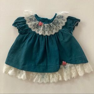 Vintage USA Baby Girl 12 Months Teal Lace Dress